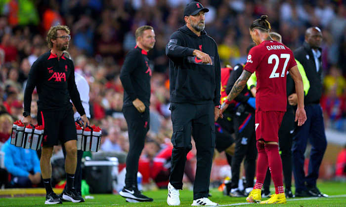 Darwin Nunez walks off after being red carded